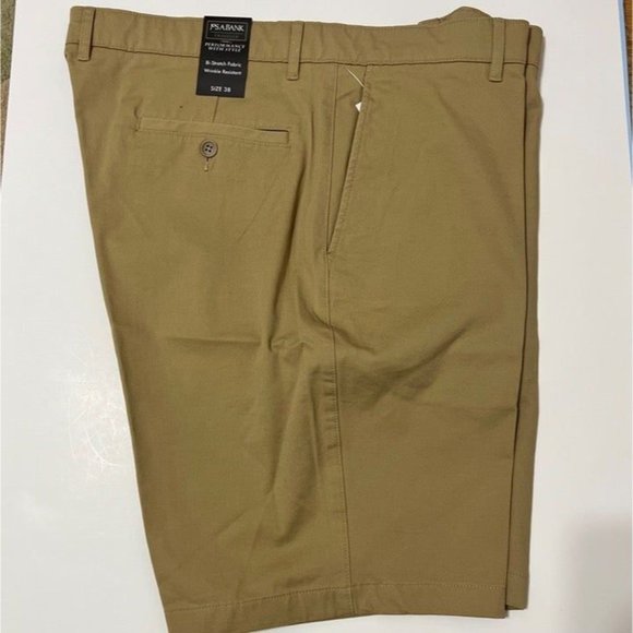 Jos A Bank Tan Sz 38 R Traveler Collection Tailored Fit Flat Front Twill Shorts - Picture 2 of 5